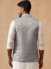 Woven Design Nehru Jacket for Men ( JOWC 4135 Silver )