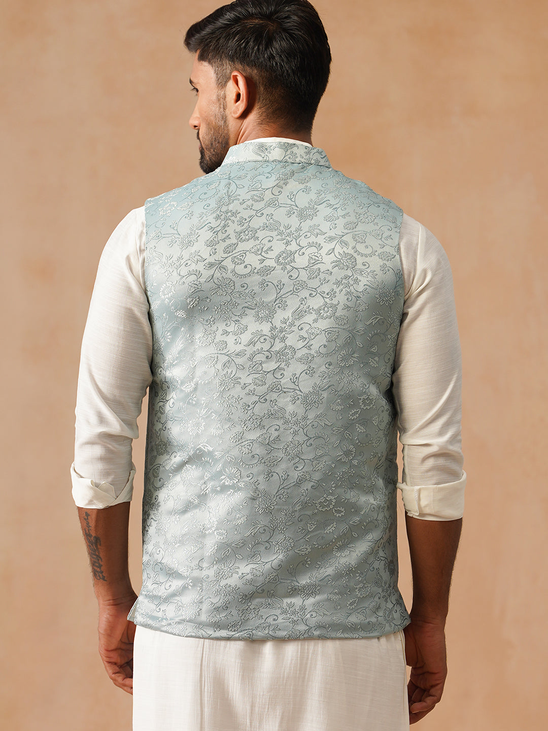 DesiQlo Men Woven Design Men Waistcoat Nehru Jacket - B - JOWC_4135Sky