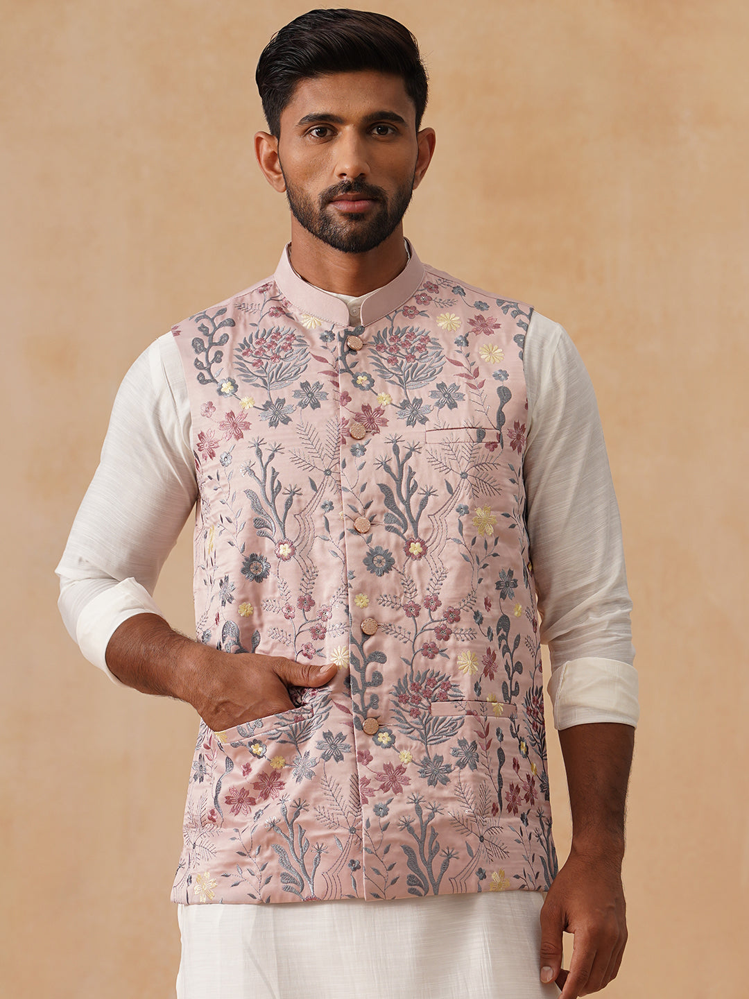 DesiQlo Men Embroidered Men Waistcoat Nehru Jacket - Orange