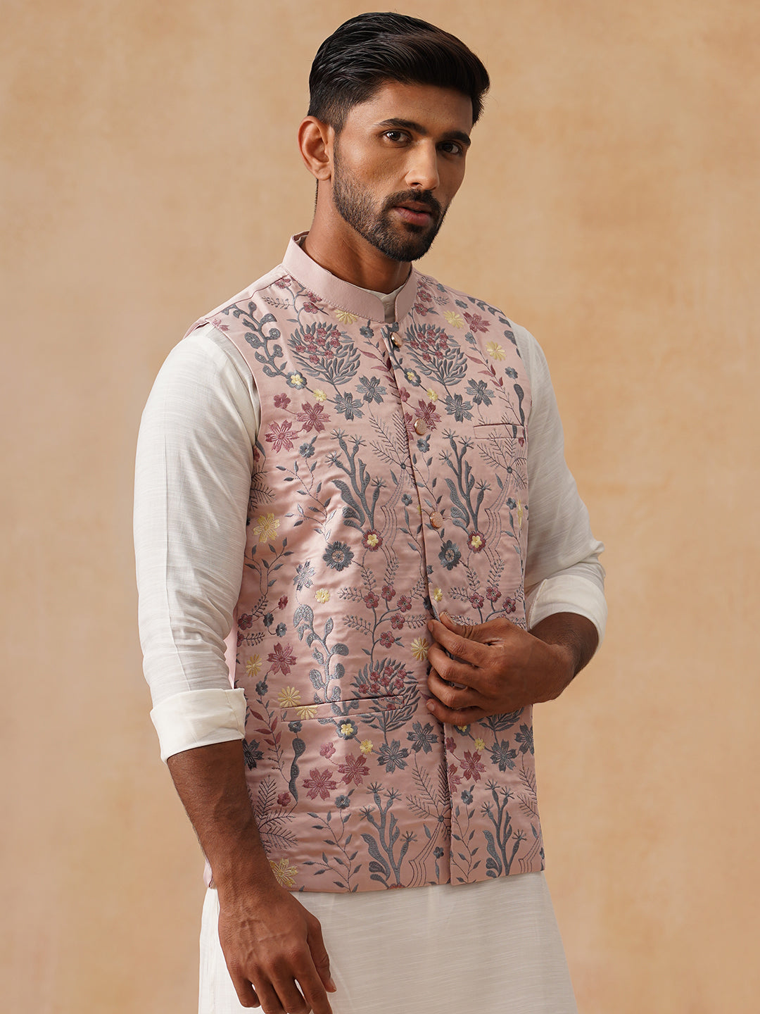 DesiQlo Men Embroidered Men Waistcoat Nehru Jacket - Orange