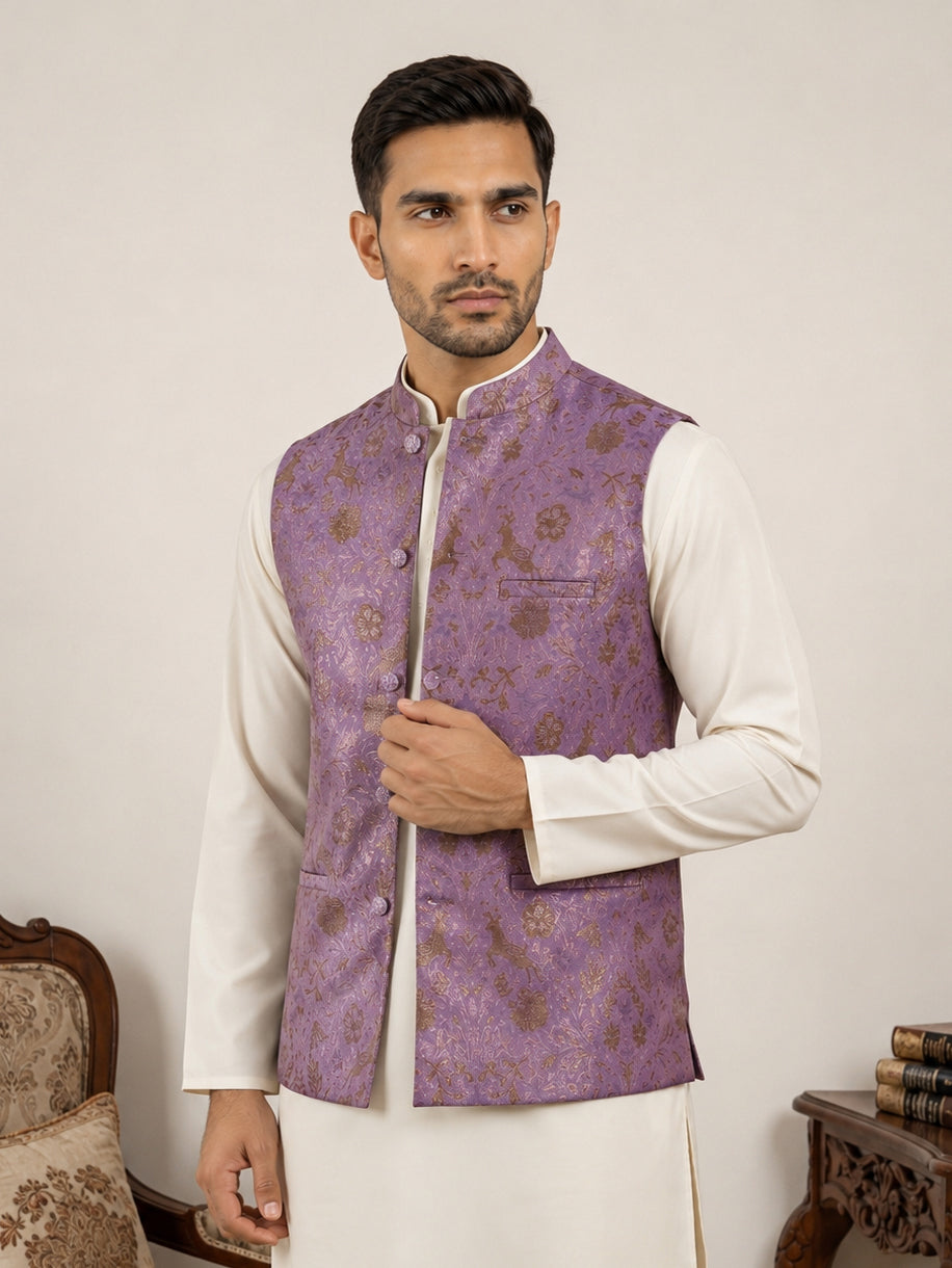 DesiQlo Men Woven Design Nehru Jacket and Kurta Pyjama  - JOWC_4139Voi