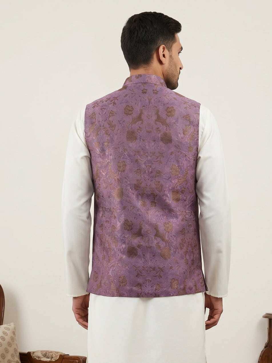DesiQlo Men Woven Design Nehru Jacket and Kurta Pyjama  - JOWC_4139Voi