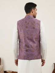 Traditional Woven Jacquard Nehru Jacket ( JOWC 4139Voilet )