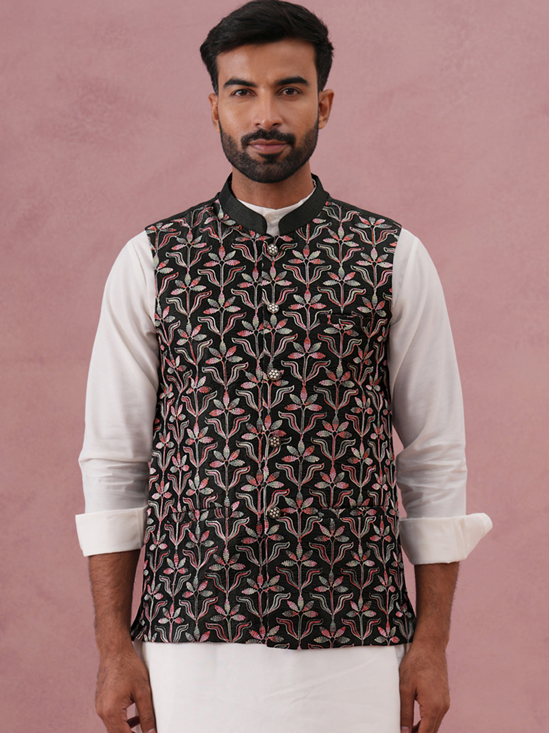 DesiQlo Men Embroidered Men Waistcoat Nehru Jacket - Gr - JOWC_4142Meh
