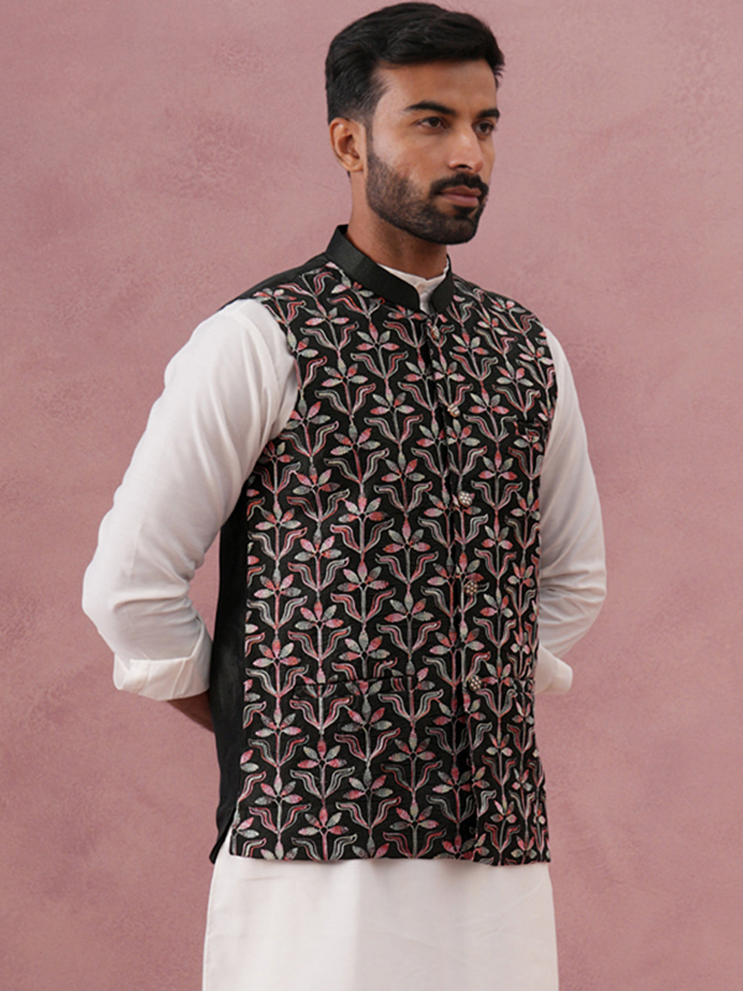 DesiQlo Men Embroidered Men Waistcoat Nehru Jacket - Gr - JOWC_4142Meh