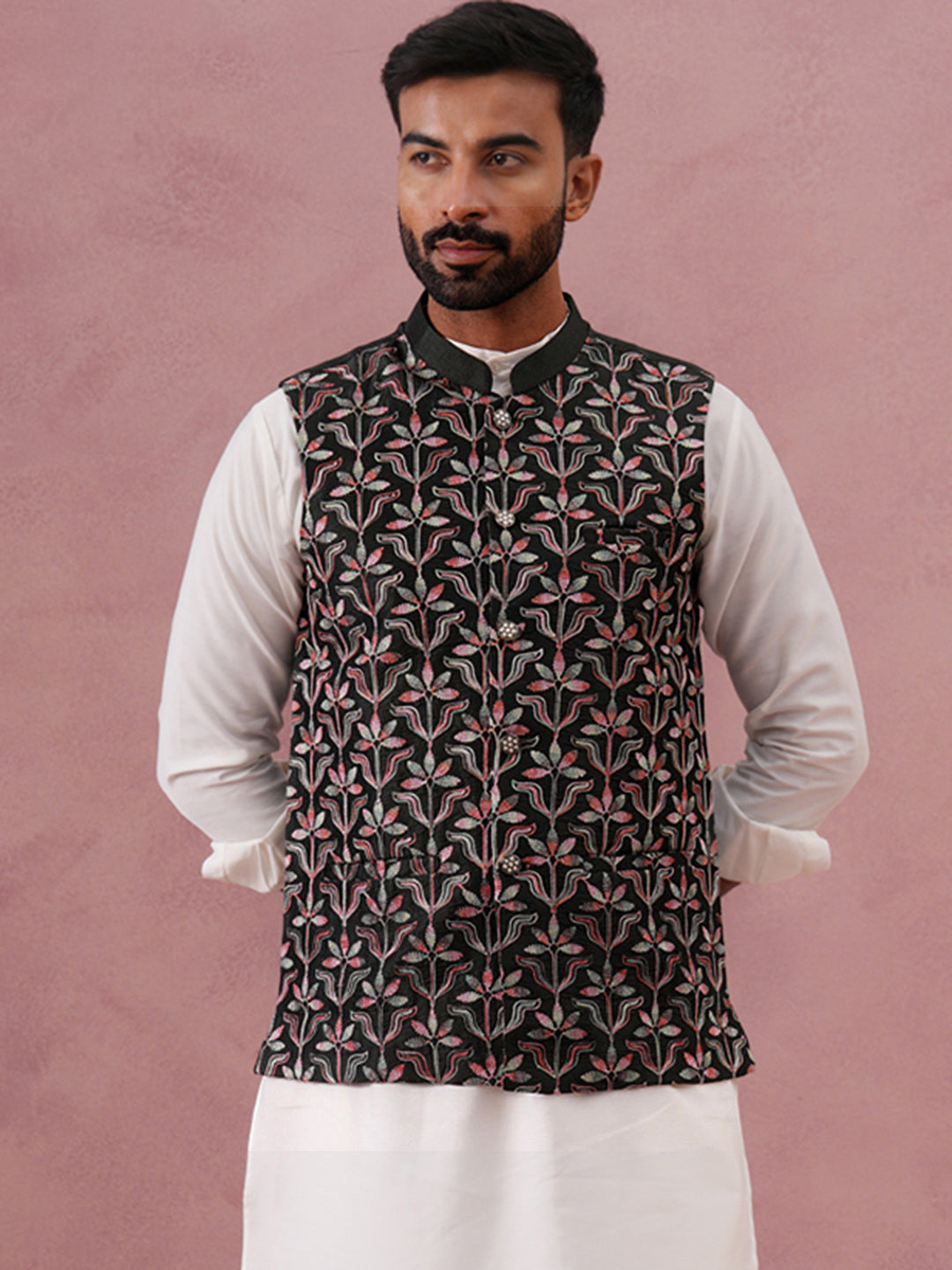 DesiQlo Men Embroidered Men Waistcoat Nehru Jacket - Gr - JOWC_4142Meh