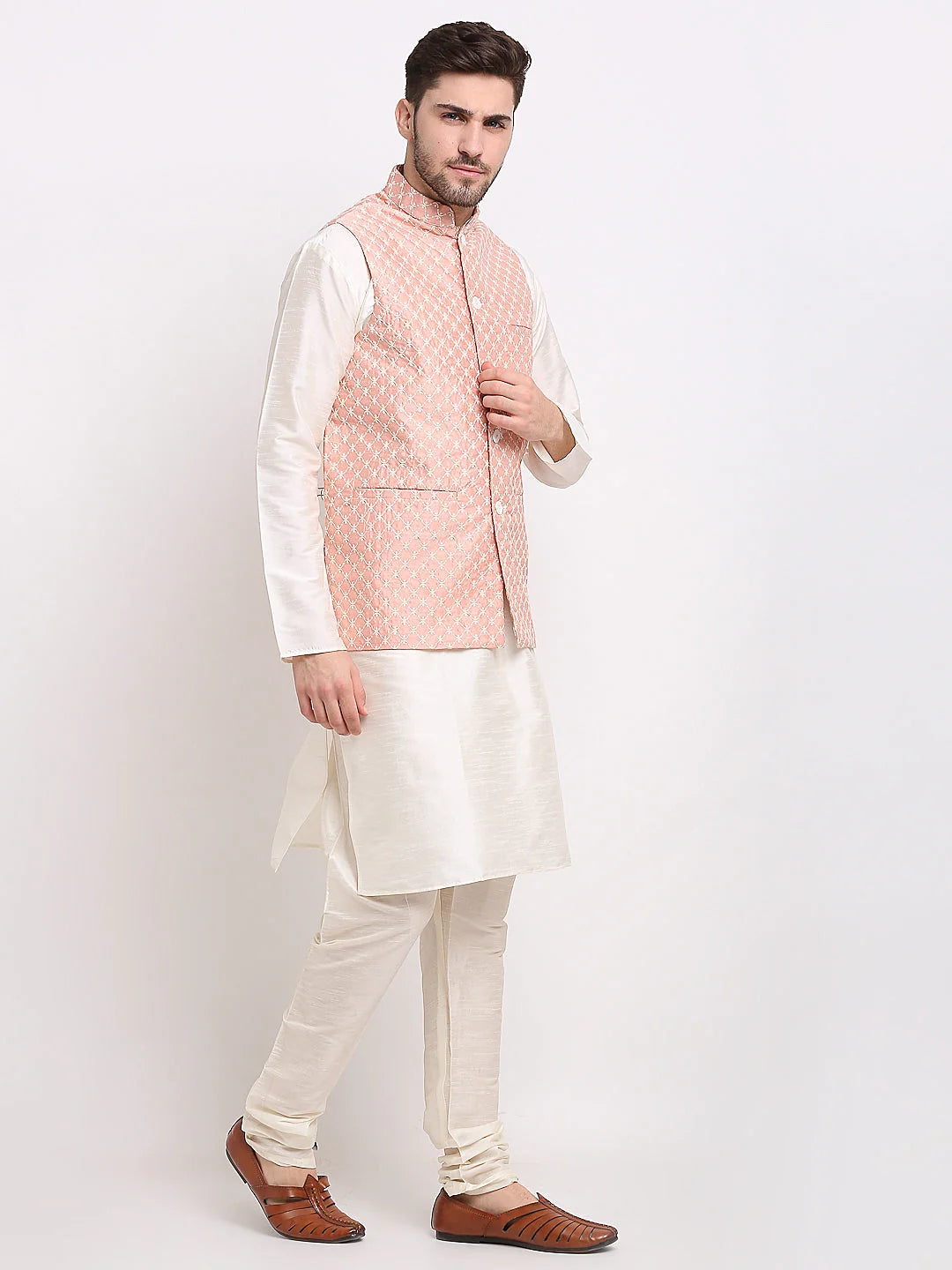Peach Embroidered Nehru Jacket for Weddings | Modi Jacket