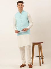 Men's Sky Embroidered Nehru Jackets( JOWC 4041 Sky )