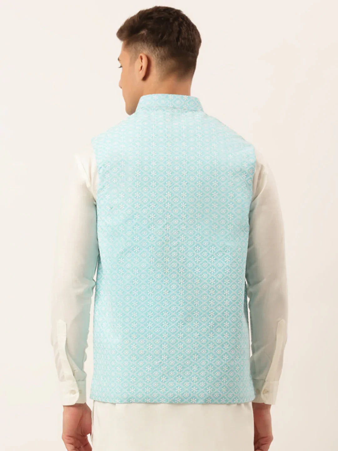 DesiQlo Men Waistcoat Nehru Jacket - Blue - JOWC_4041Sky_S