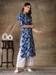 Women's Floral Printed Rayon A-Line Kurta-JOYBLUE
