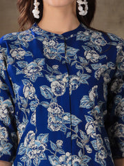 Women's Floral Printed Rayon A-Line Kurta-JOYBLUE