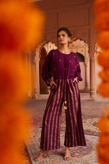 Purple & Golden Printed Jumpsuit-AHDRCRFP-985-FF