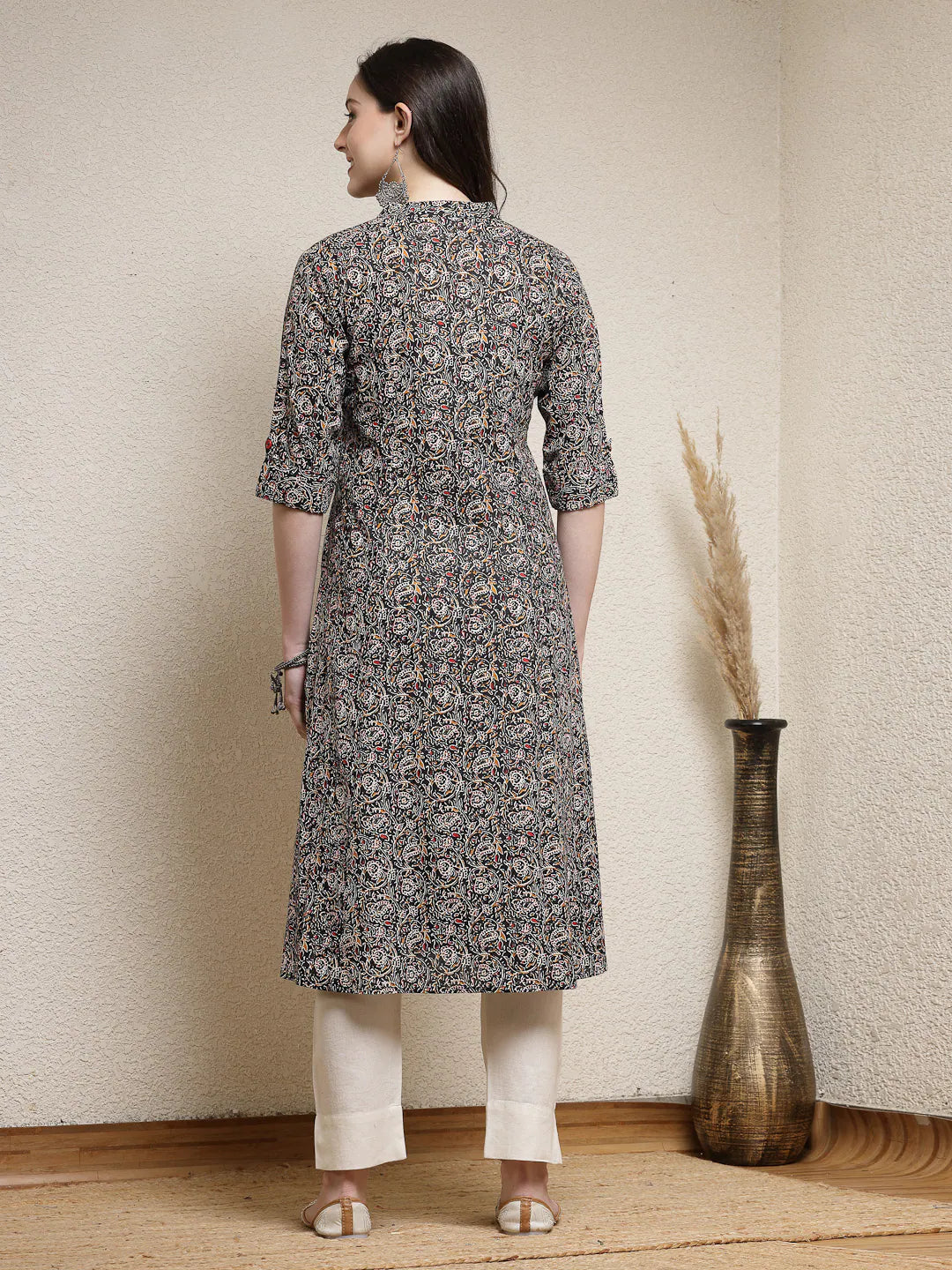 Floral Cotton A-Line Kurta - Indian Kurtis for Women Online