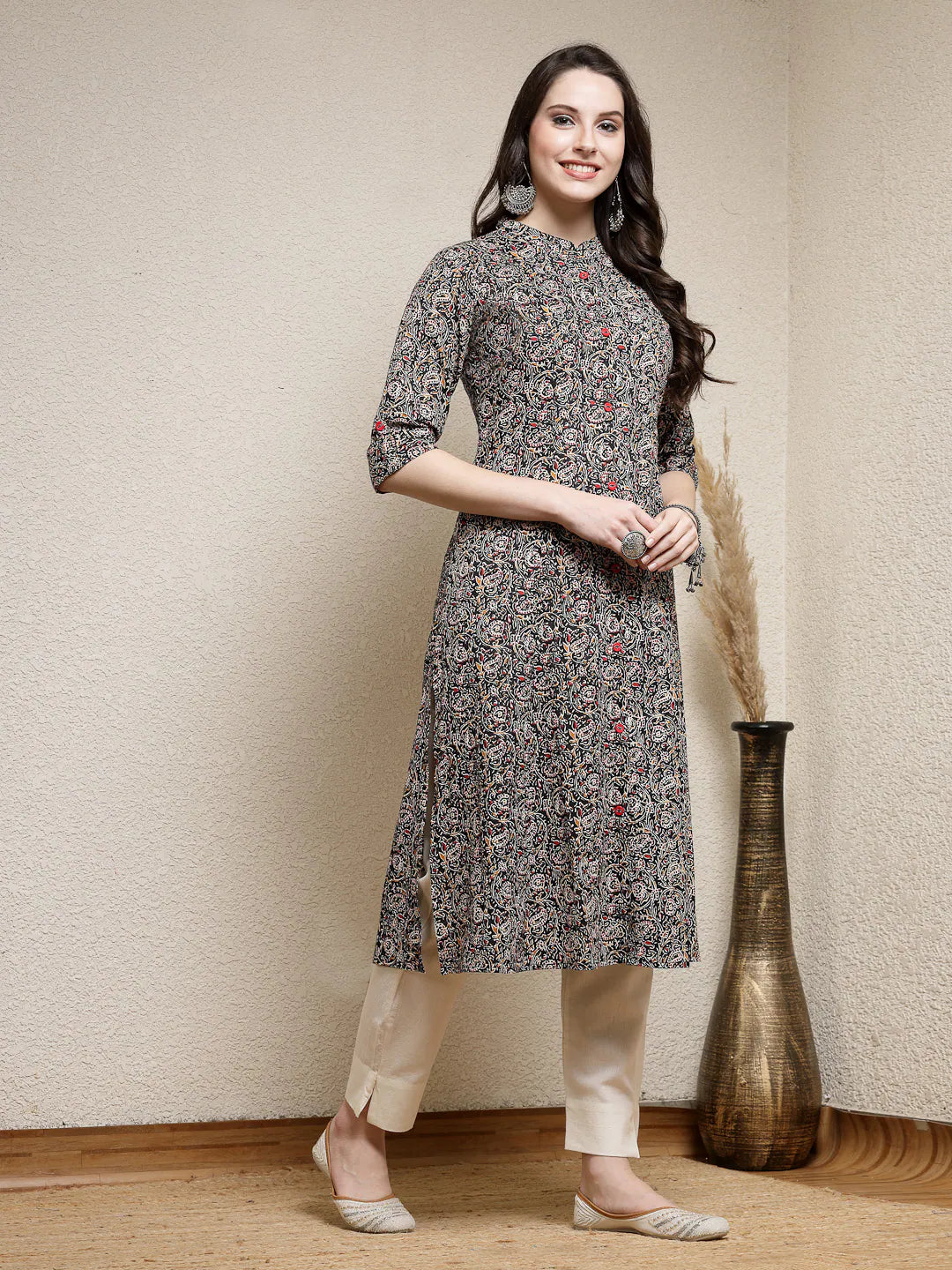 Floral Cotton A-Line Kurta - Indian Kurtis for Women Online