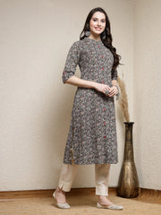 Women's Floral Printed Cotton A-Line Kurta-JUPITER