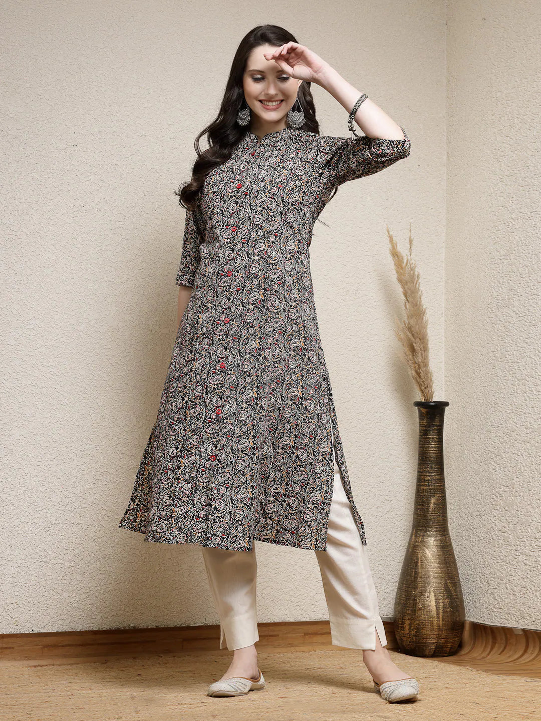 Floral Cotton A-Line Kurta - Indian Kurtis for Women Online