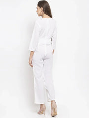 DesiQlo Women White Solid Jumpsuit with sequence on neck ( JUP 8003 White )
