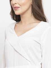 DesiQlo Women White Solid Jumpsuit with sequence on neck ( JUP 8003 White )