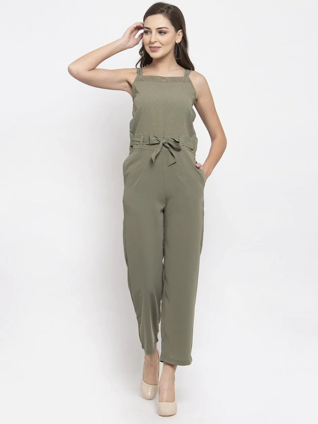 DesiQlo Women Green Solid Embellished Jumpsuit ( JUP 8004 Pista )