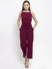 DesiQlo Women Purple Solid Embellished Jumpsuit ( JUP 8004 Purple )