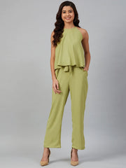 DesiQlo Women Green-Coloured Solid Halter Neck Basic Jumpsuit ( JUP 8010 Green )
