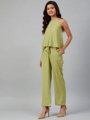 DesiQlo Women Green-Coloured Solid Halter Neck Basic Jumpsuit ( JUP 8010 Green )
