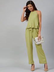 DesiQlo Women Green-Coloured Solid Halter Neck Basic Jumpsuit ( JUP 8010 Green )