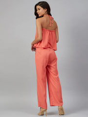 DesiQlo Women Peach-Coloured Solid Halter Neck Basic Jumpsuit ( JUP 8010 Peach )