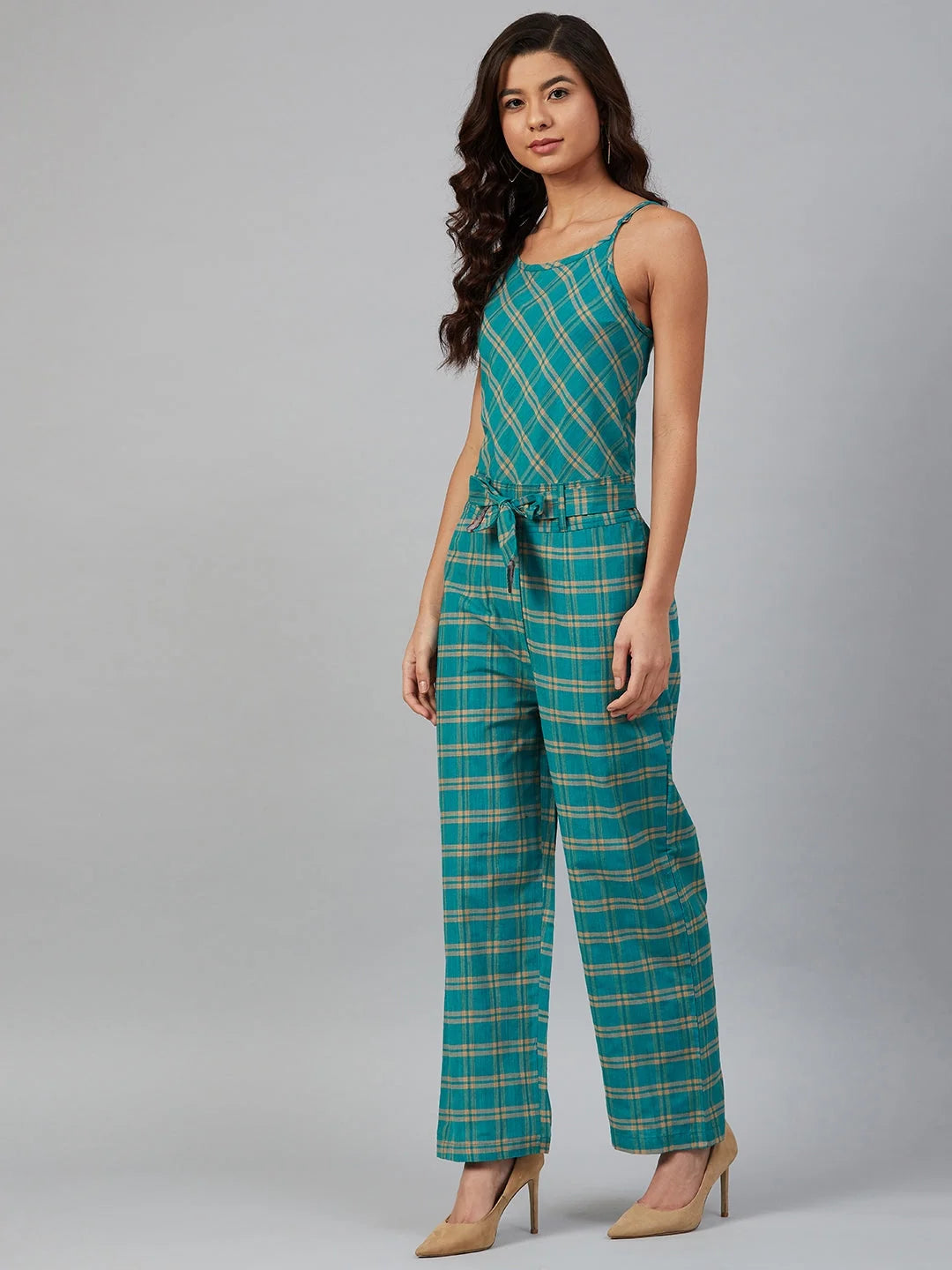 Green Checked Jumpsuit | Trendy Western Outfits for Women