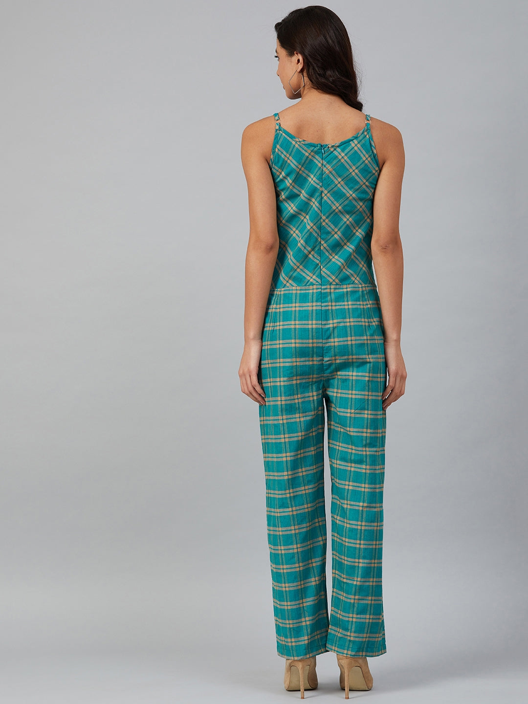 Green Checked Jumpsuit | Trendy Western Outfits for Women