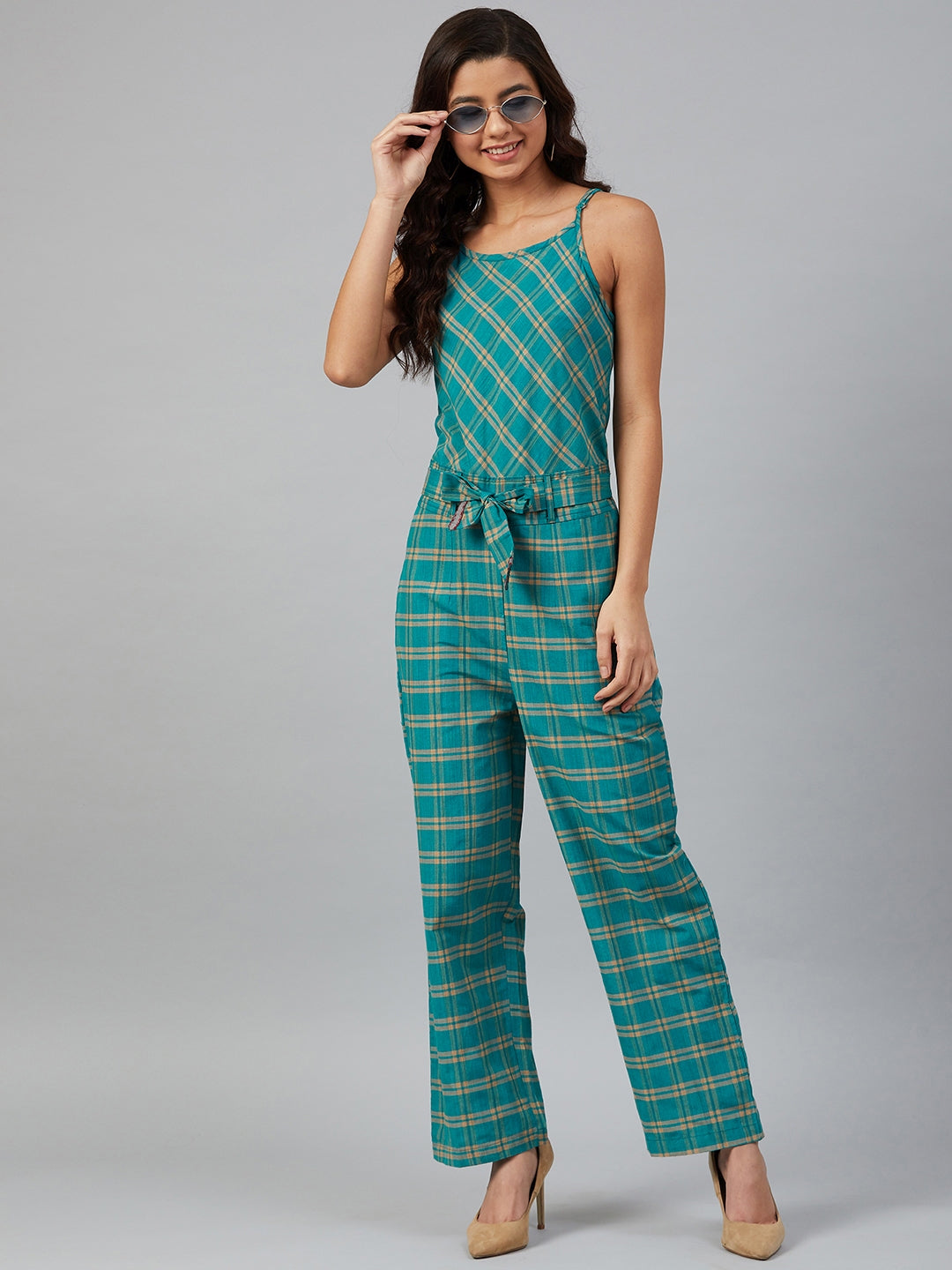 Green Checked Jumpsuit | Trendy Western Outfits for Women