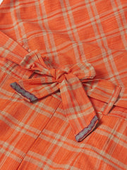 Women Orange & Beige Checked Basic Jumpsuit