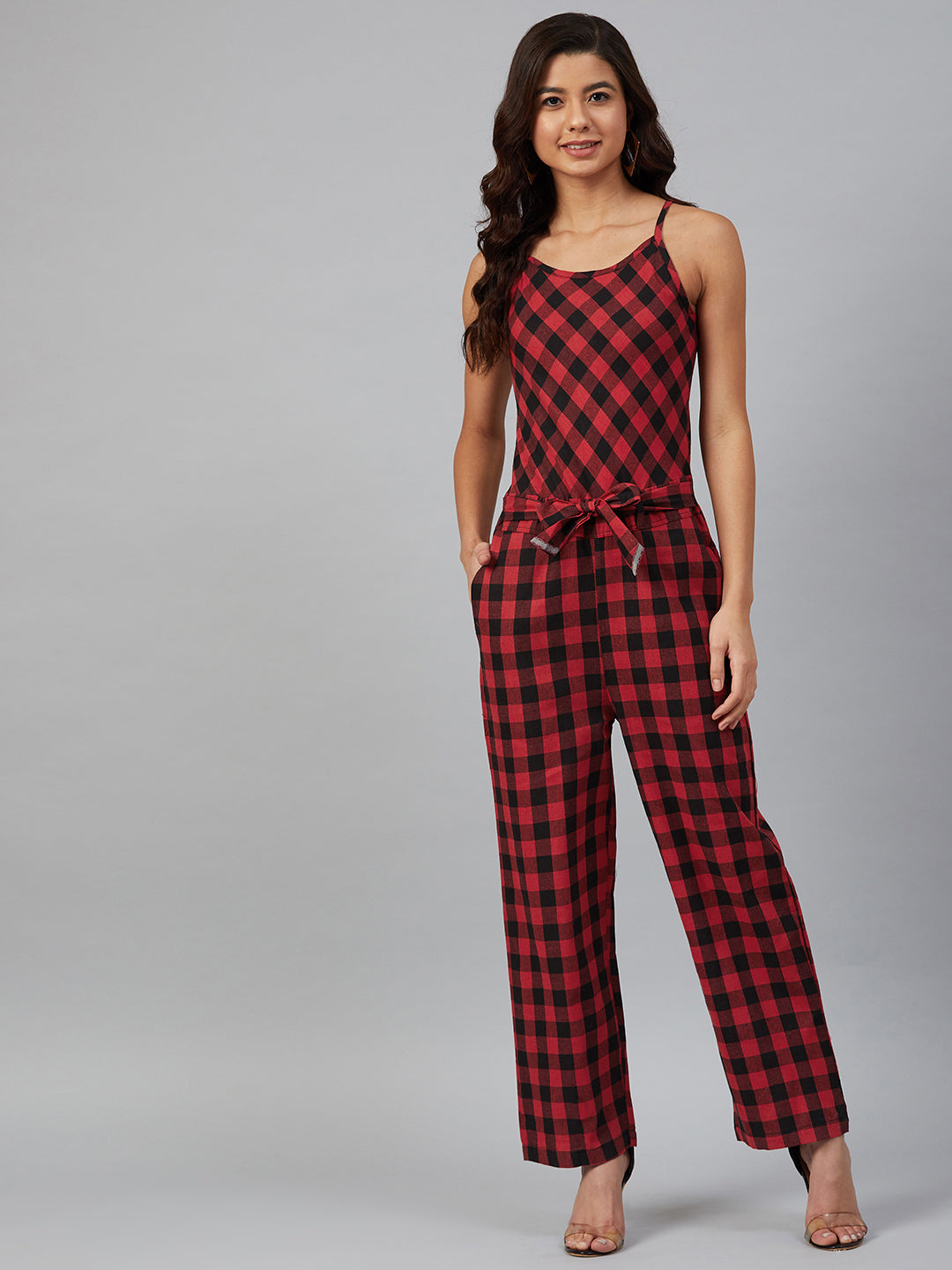 Red Checked Jumpsuit | Women's Western Clothing Collection