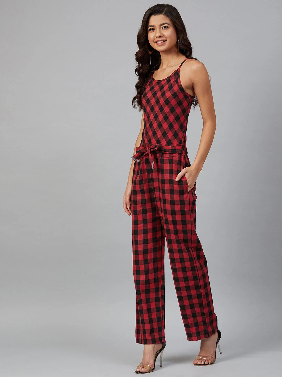 Red Checked Jumpsuit | Women's Western Clothing Collection