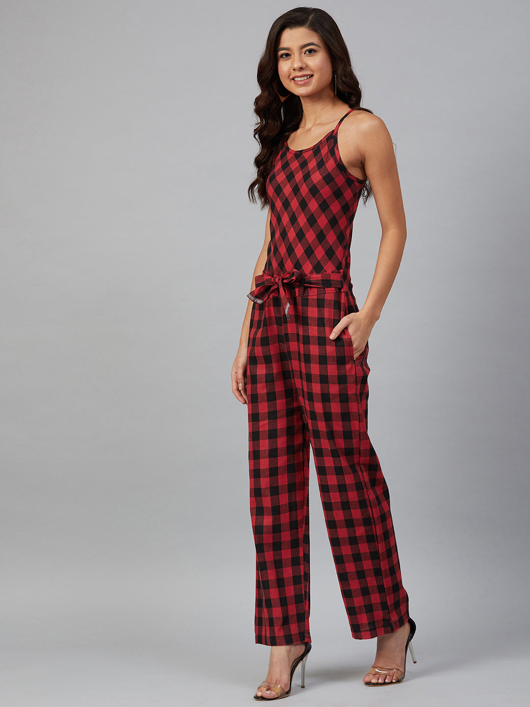 Red Checked Jumpsuit | Women's Western Clothing Collection