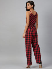 Women Red & Black Checked Basic Jumpsuit