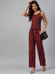 Women Red & Black Checked Basic Jumpsuit
