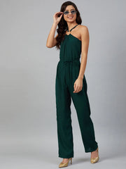 DesiQlo Women Green Solid Basic Halter Neck Basic Jumpsuit ( JUP 8012 Green )