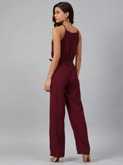 DesiQlo Women Maroon Solid Basic Halter Neck Basic Jumpsuit ( JUP 8012 Maroon )