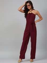 DesiQlo Women Maroon Solid Basic Halter Neck Basic Jumpsuit ( JUP 8012 Maroon )