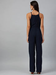 DesiQlo Women Navy Blue Solid Basic Halter Neck Basic Jumpsuit ( JUP 8012 Navy )