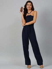 DesiQlo Women Navy Blue Solid Basic Halter Neck Basic Jumpsuit ( JUP 8012 Navy )