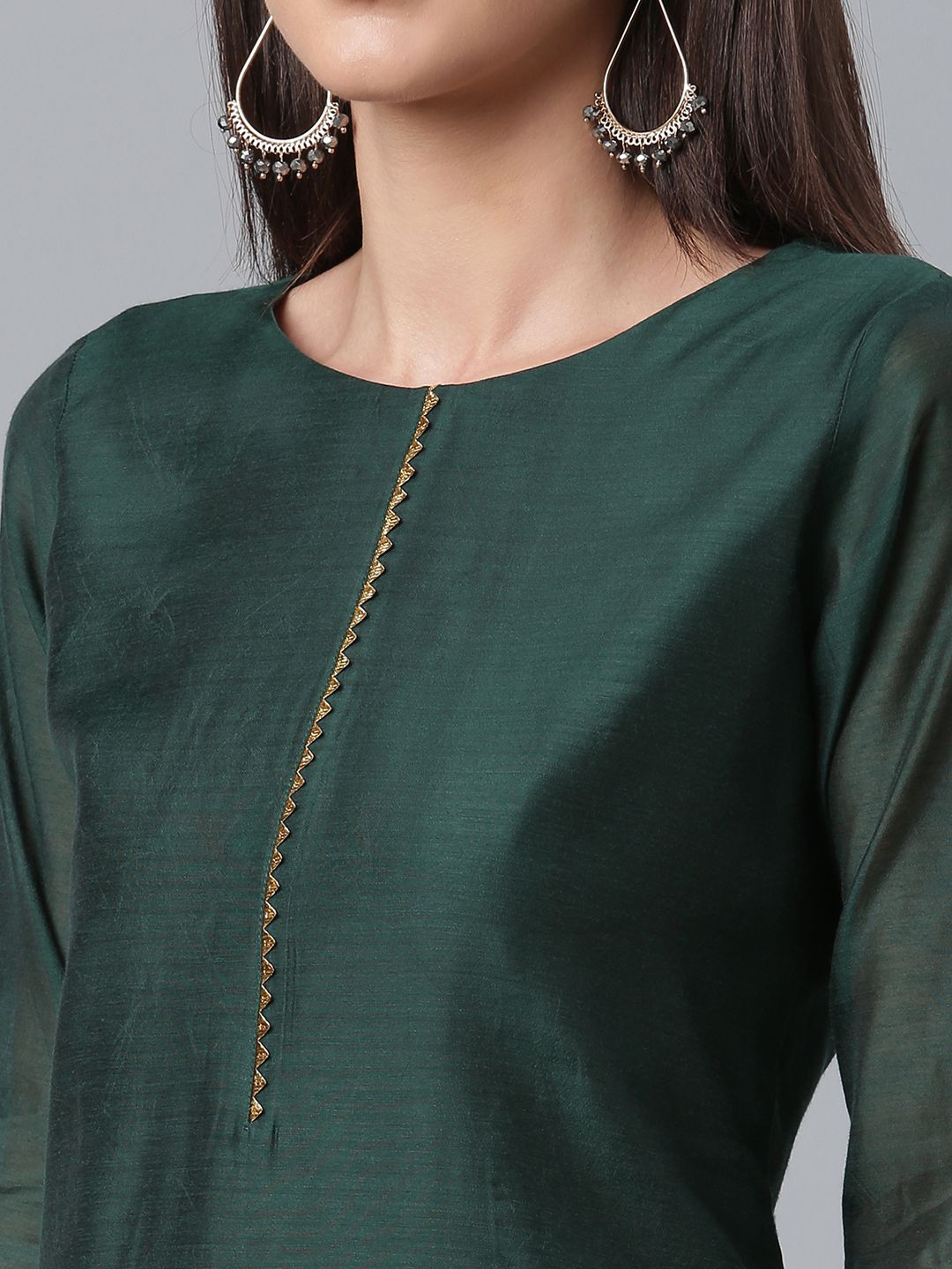 Green Chanderi Kurta With Palazzo and Dupatta Set