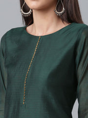 Dark Green Chanderi Solid Kurta With Palazzo And Dupatta Set-AHKUDUPZ-COMBO-375
