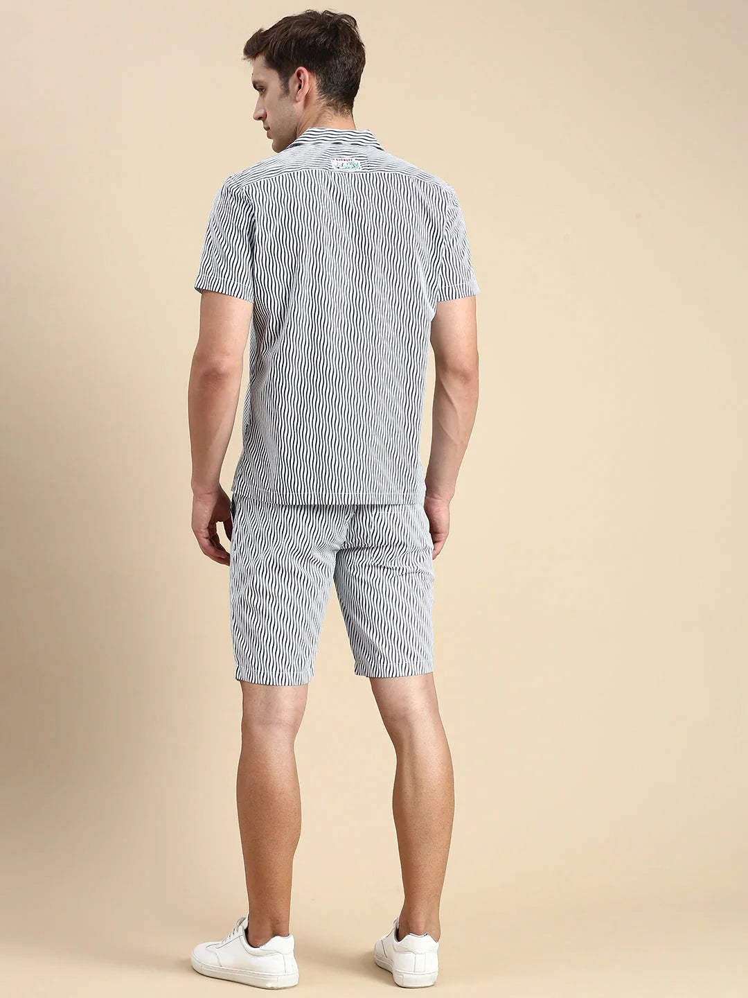 Striped Off White Co Ord Sets Men - Cuban Collar