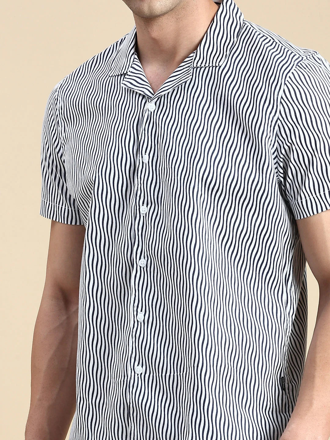 Striped Off White Co Ord Sets Men - Cuban Collar