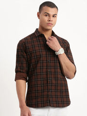 Men Tartan Checks Brown Shirt-Jessy-2545-Brown