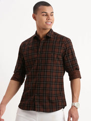 Men Tartan Checks Brown Shirt-Jessy-2545-Brown