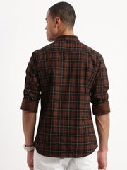 Men Tartan Checks Brown Shirt-Jessy-2545-Brown