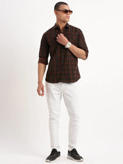 Men Tartan Checks Brown Shirt-Jessy-2545-Brown